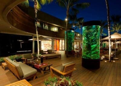 Shopping mall cylinder aquarium at the malibu lumber yard